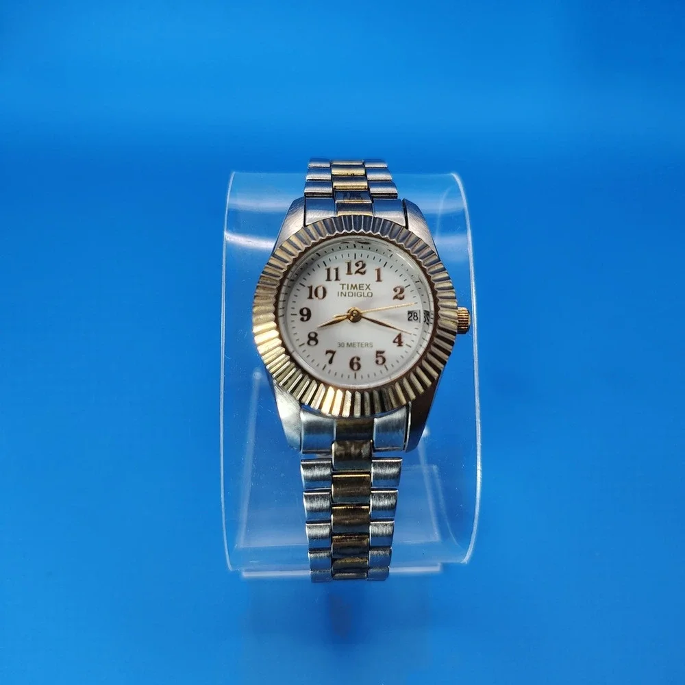Vintage 2001 Timex Indiglo Presidential Date 25mm Women's Two Tone‎ Quartz Watch